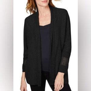 NWT Foxcroft NYC Black Pointelle Open Front Mixed Stitch Cardigan